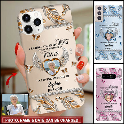 Sparkling Memorial Upload Photo Gift, Your Wings Were Ready But My Heart Was Not Personalized Glass Phone Case LPL30JUN22VA1