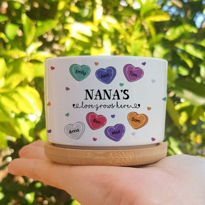 Lovely Colorful Nana Auntie Mom Sweet Heart Kids, Love Grows Here Personalized Ceramic Plant Pot LPL30MAR23TP2 Ceramic Plant Pot Humancustom - Unique Personalized Gifts