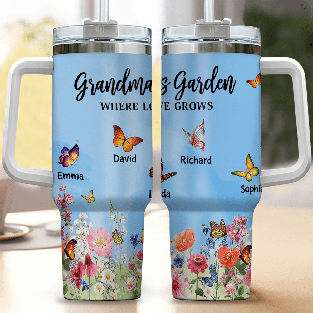 Grandma Auntie Mom's Garden Butterfly Kids, Where Love Grows Personalized Tumbler with Straw LPL30NOV23KL1 Tumbler With Straw HumanCustom - Unique Personalized Gifts Made Just for You 