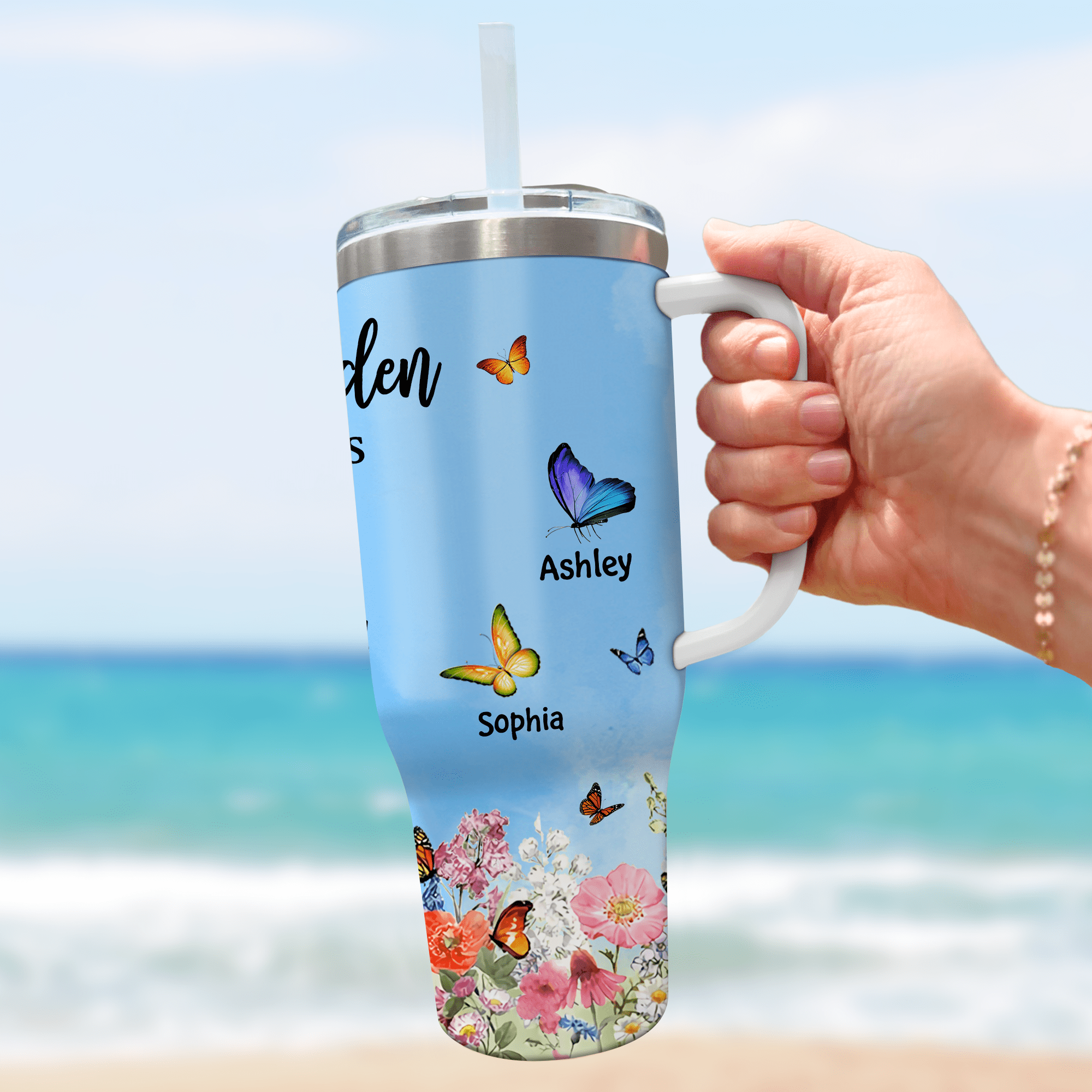 Grandma Auntie Mom's Garden Butterfly Kids, Where Love Grows Personalized Tumbler with Straw LPL30NOV23KL1 Tumbler With Straw HumanCustom - Unique Personalized Gifts Made Just for You 