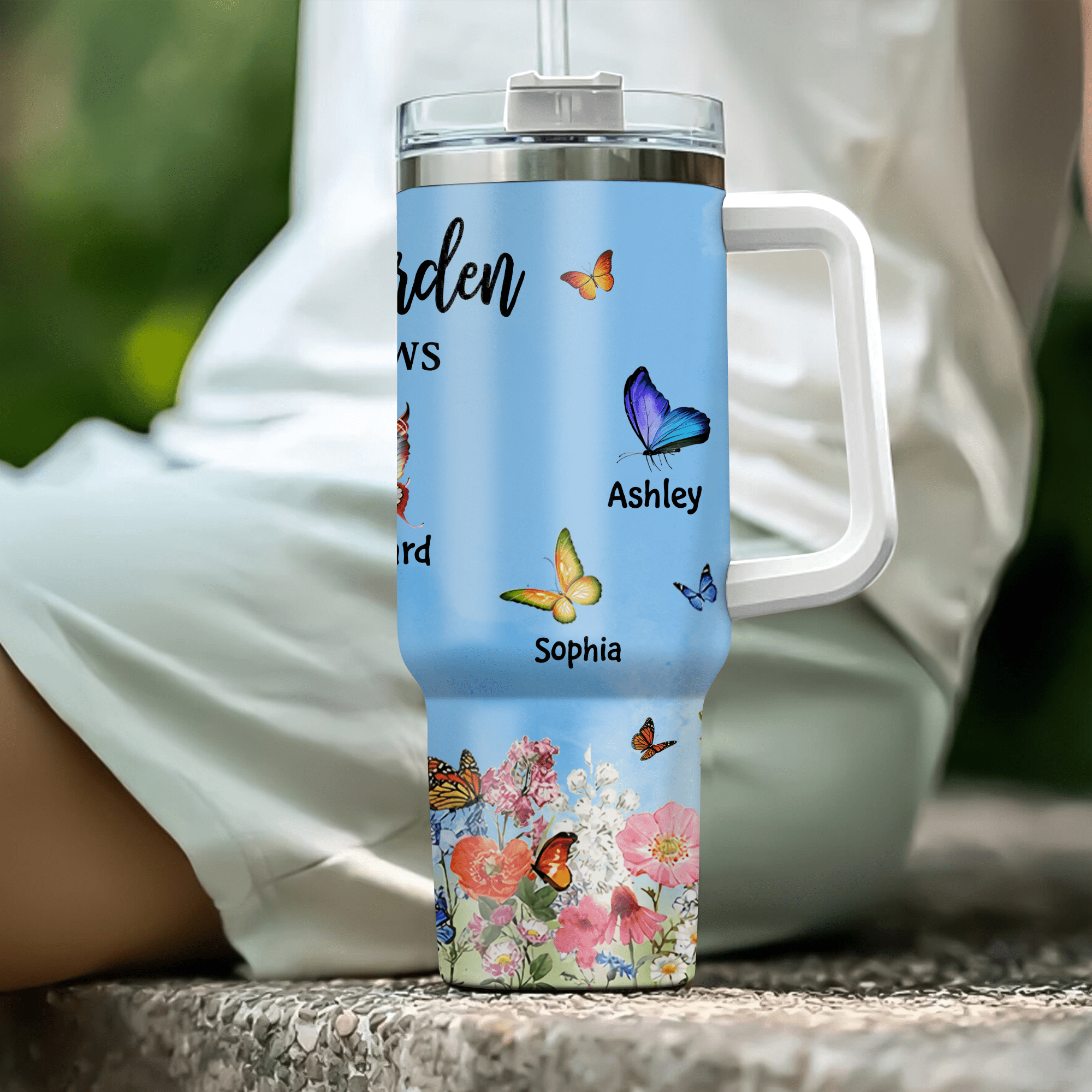 Grandma Auntie Mom's Garden Butterfly Kids, Where Love Grows Personalized Tumbler with Straw LPL30NOV23KL1 Tumbler With Straw HumanCustom - Unique Personalized Gifts Made Just for You 