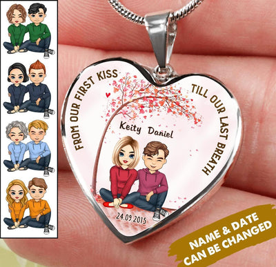 From Our First Kiss Till Our Last Breath Personalized Valentine's Day Gift Couple Chibi Heart Necklace NLA04JAN22VA1 Jewelry ShineOn Fulfillment Luxury Necklace (Silver)
