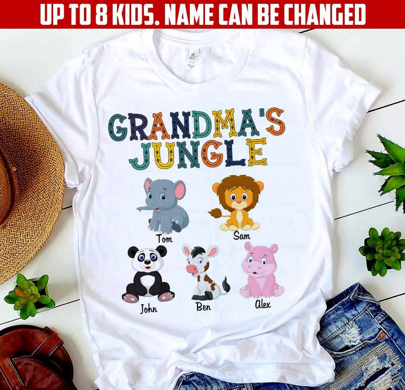 Grandma'S Jungle Personalized T-Shirt - Gift For Grandma, Mama, Mother