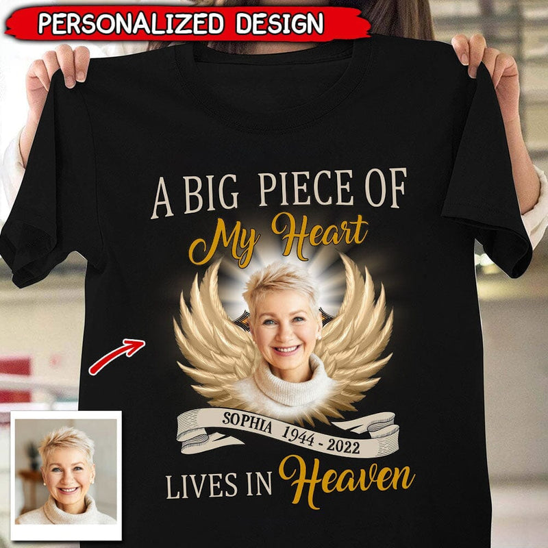 A Big Piece Of My Heart Lives In Heaven Custom Photo Name T-Shirt