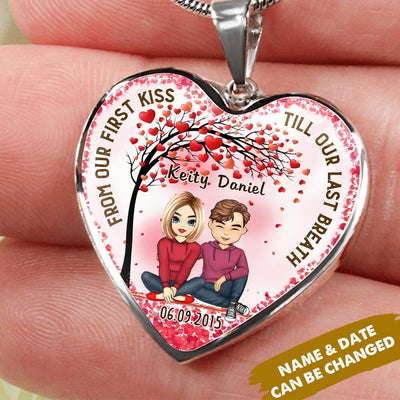 From Our First Kiss Till Our Last Breath Personalized Valentine's Day Gift Couple Chibi Heart Necklace NLA07JAN22VA1 Jewelry ShineOn Fulfillment