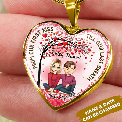 From Our First Kiss Till Our Last Breath Personalized Valentine's Day Gift Couple Chibi Heart Necklace NLA07JAN22VA1 Jewelry ShineOn Fulfillment Luxury Necklace (Gold)