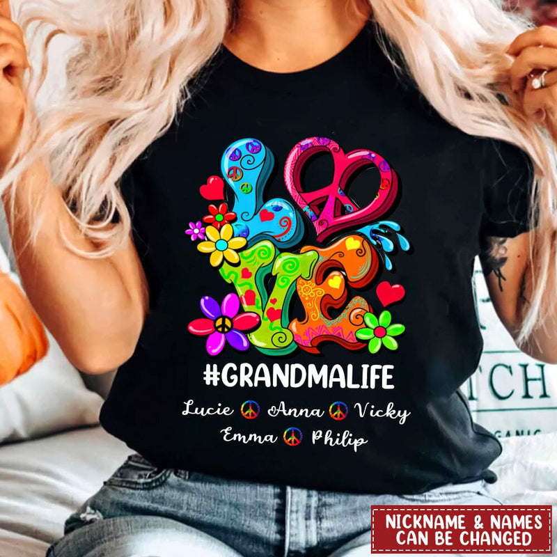 Discover Hippie Love Grandmalife Custom Gift For Grandma Mom Auntie Personalized T-Shirt