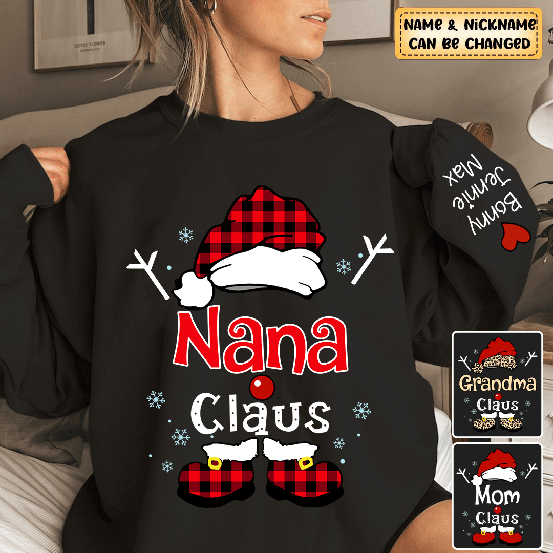 Personalized Christmas Grandma Claus Snowflake Sweatshirt Sleeve Custom Names Kids NTA02OCT23KL2 Black T-shirt and Hoodie HumanCustom - Unique Personalized Gifts Made Just for You 