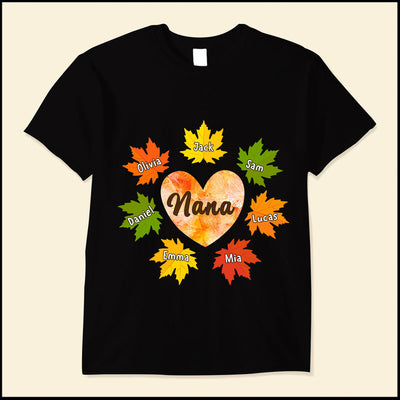 Nana Autumn Leaves Heart Halloween T-shirt Grandma Mimi Personalized t-shirt and hoodie NTA05JUL23VA1