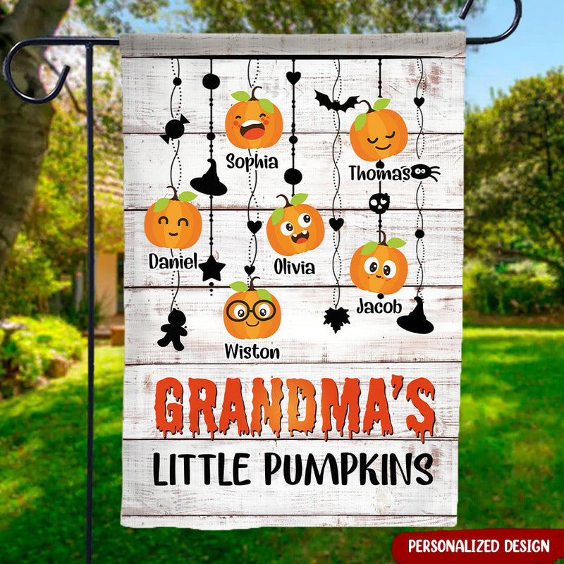 Discover Grandma's little pumpkins Cute Pumpkins Grandkids Halloween Vibe Personalized Flag Awesome Gift for Grandmas Moms Aunties