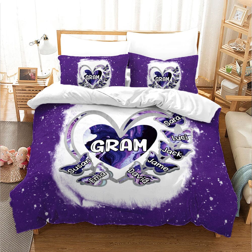 Grandma, Mom, Nana Heart Butterfly Kids - Personalized Bedding Set NTA07DEC23NA1 Bedding Set HumanCustom - Unique Personalized Gifts Made Just for You 