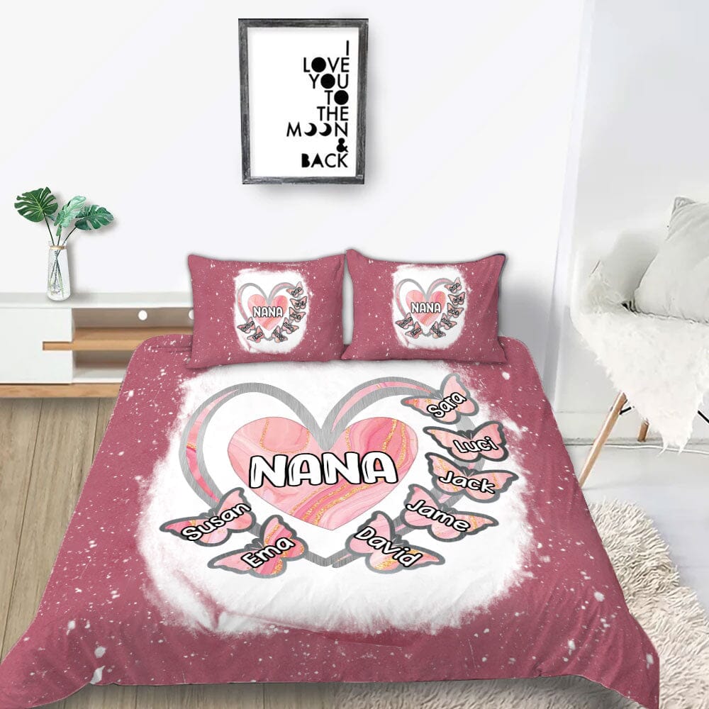 Grandma, Mom, Nana Heart Butterfly Kids - Personalized Bedding Set NTA07DEC23NA1 Bedding Set HumanCustom - Unique Personalized Gifts Made Just for You 