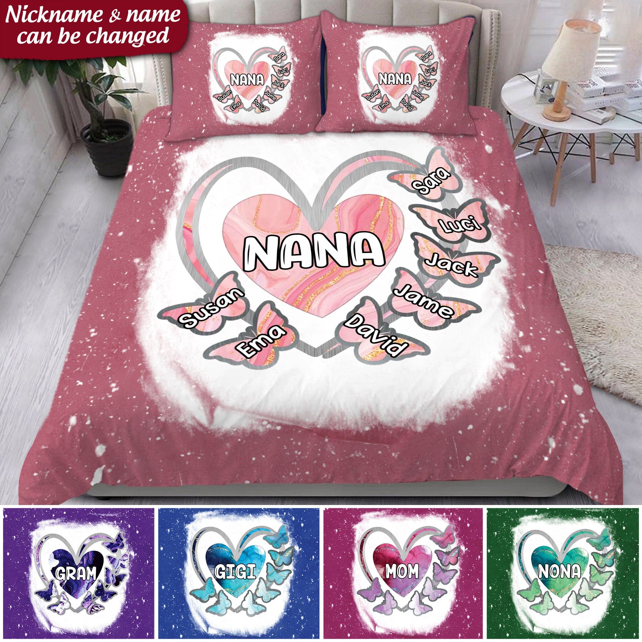 Grandma, Mom, Nana Heart Butterfly Kids - Personalized Bedding Set NTA07DEC23NA1 Bedding Set HumanCustom - Unique Personalized Gifts Made Just for You 3 Pieces US TWIN 