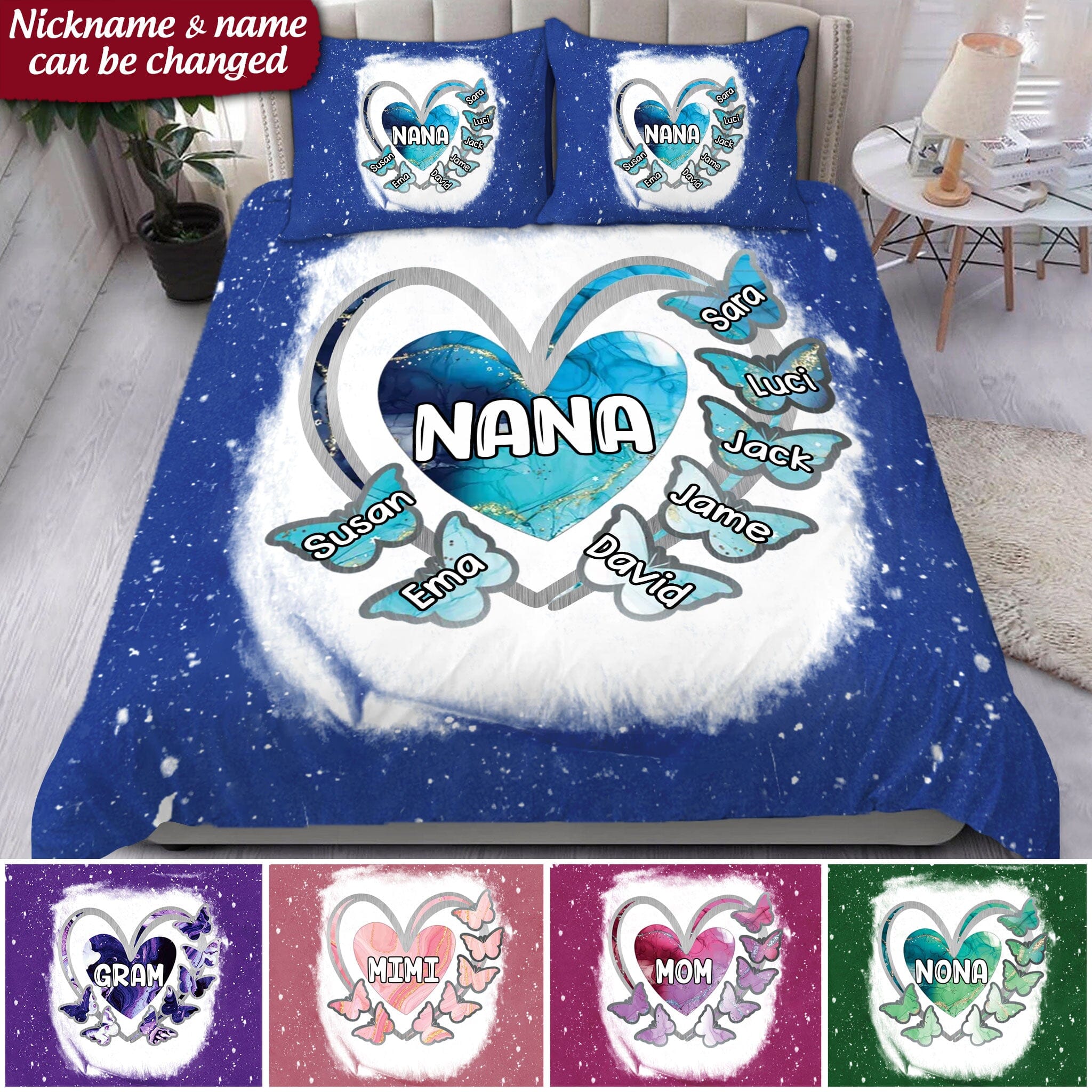 Grandma, Mom, Nana Heart Butterfly Kids - Personalized Bedding Set NTA07DEC23NA1 Bedding Set HumanCustom - Unique Personalized Gifts Made Just for You 