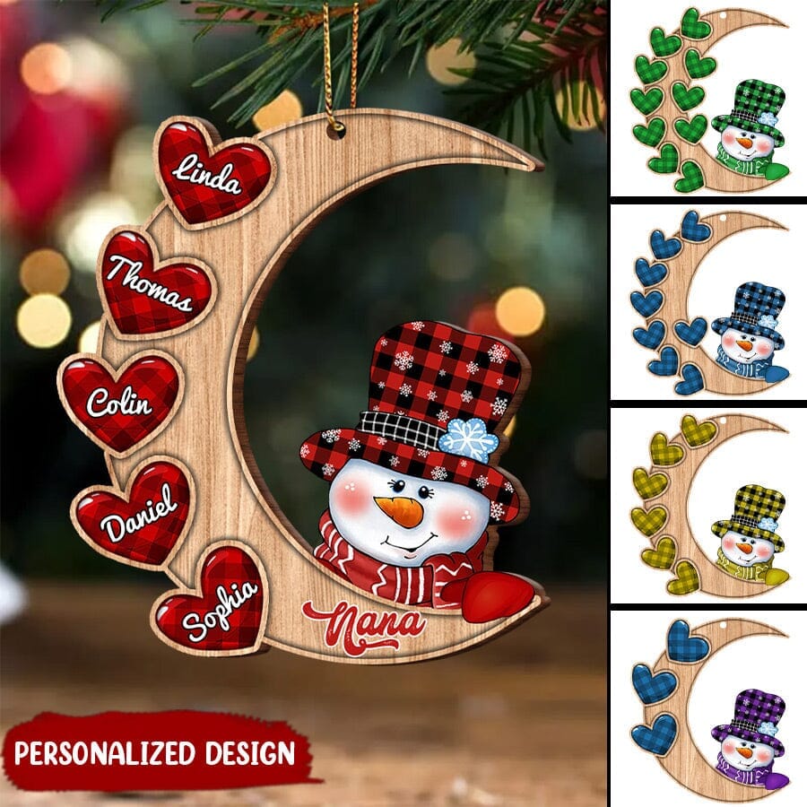 Christmas Snowman Nana Grandma Sweet Heart Kids Personalized Ornament On The Moon NTA07NOV22NY1 Wood Custom Shape Ornament Humancustom - Unique Personalized Gifts Pack 1 