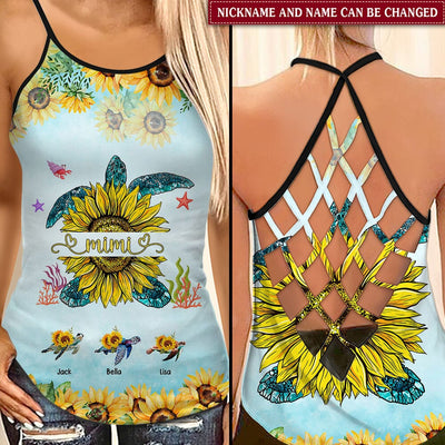 Personalized Turtle Sunflower Grandma and Grandkids Cross Tank Top for Mom Nana Auntie NTA09MAY23NA2 Woman Cross Tank Top Humancustom - Unique Personalized Gifts XS