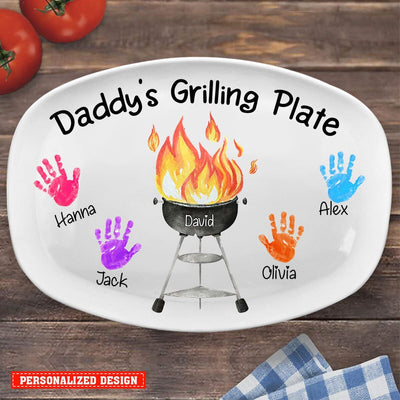 Best Dad's Grilling Plate Family Personalized Custom Platter Father's Day Birthday Gift For Dad NTA10MAY23NA1 Platter Humancustom - Unique Personalized Gifts Platter 10X14 INCHES