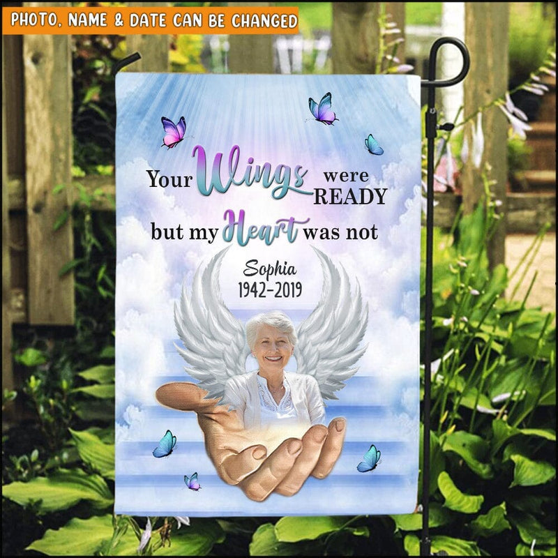 Discover Personalized memorial upload photo garden flag house flag Your Wings were ready