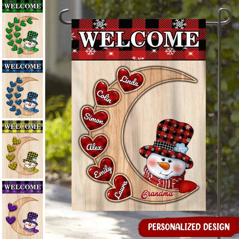 Discover Welcome Grandma's house Snowman with heart Personalized Flag - Gift for Nana Mama Papa Aunt Family