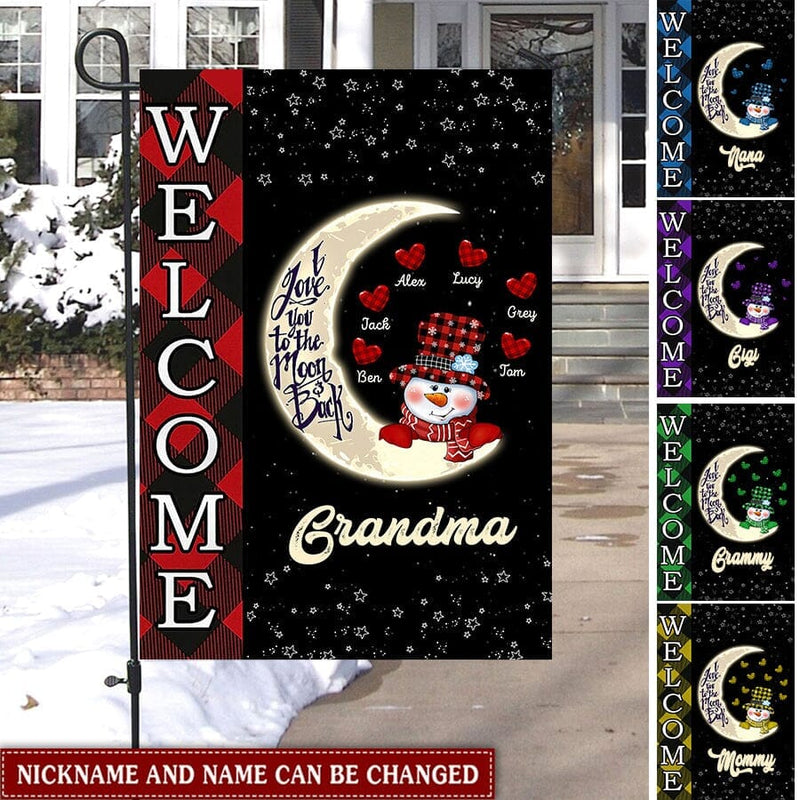 Discover Personalized Snowman on the moon Flag - GIft for Grandma Mama Papa Aunt