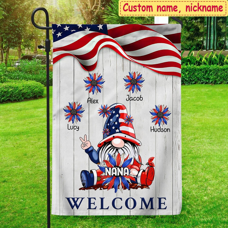 Discover Personalized USA Flag Gnome Independence Day Grandma With Grandkids 4th Of July Garden House Flag