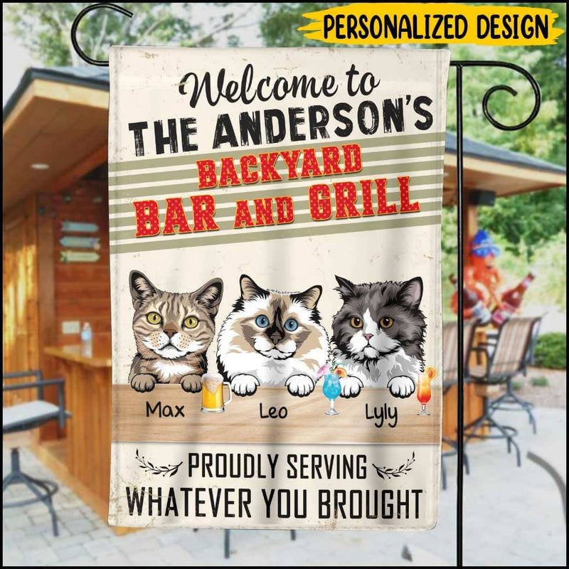 Discover Personalized garden flag family backyard bar grill cat gift for drink lover family