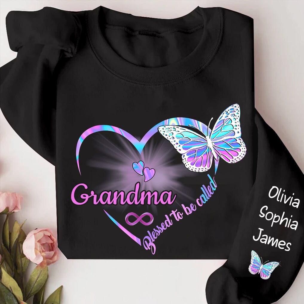 Blessed to be called Grandma Mommy Auntie - Personalized 2d sweatshirt sleeve custom NTA25OCT23TT1 Black T-shirt and Hoodie HumanCustom - Unique Personalized Gifts Made Just for You 