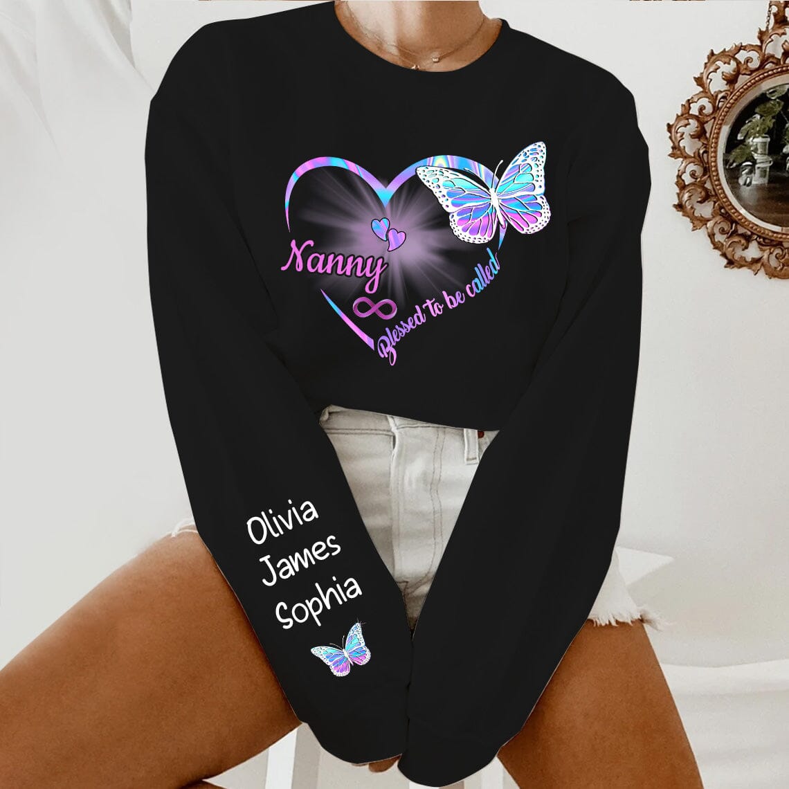 Blessed to be called Grandma Mommy Auntie - Personalized 2d sweatshirt sleeve custom NTA25OCT23TT1 Black T-shirt and Hoodie HumanCustom - Unique Personalized Gifts Made Just for You 