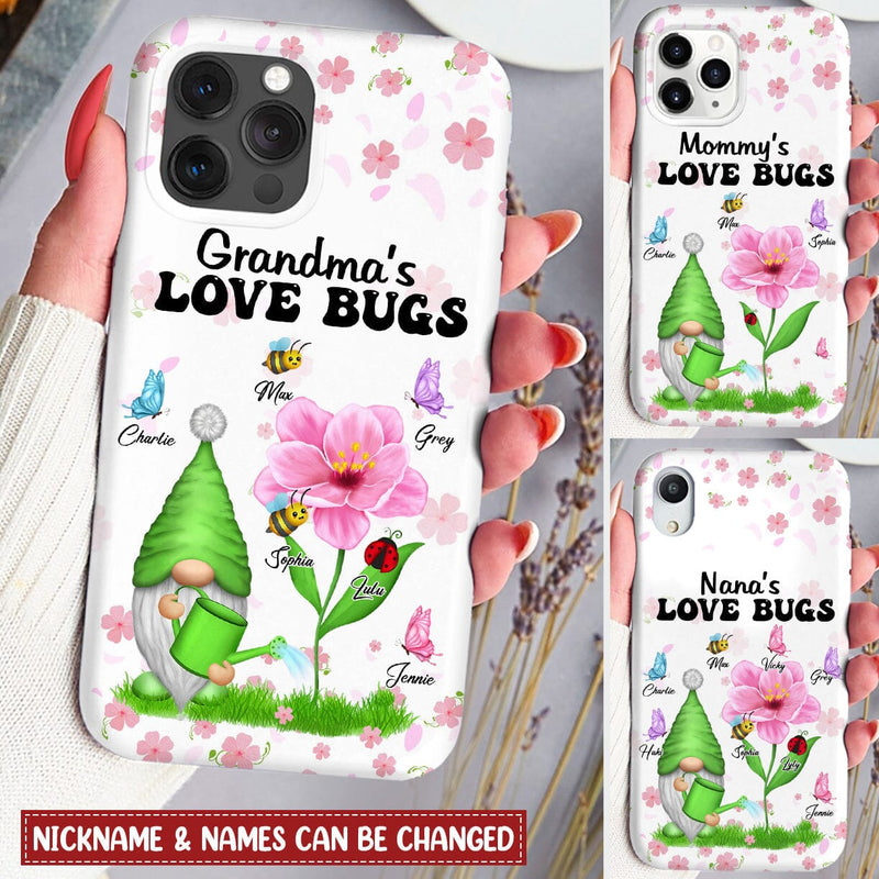Grandma's Love Bugs Personalized Gnome Flower With Grandkids Bugs Phone Case