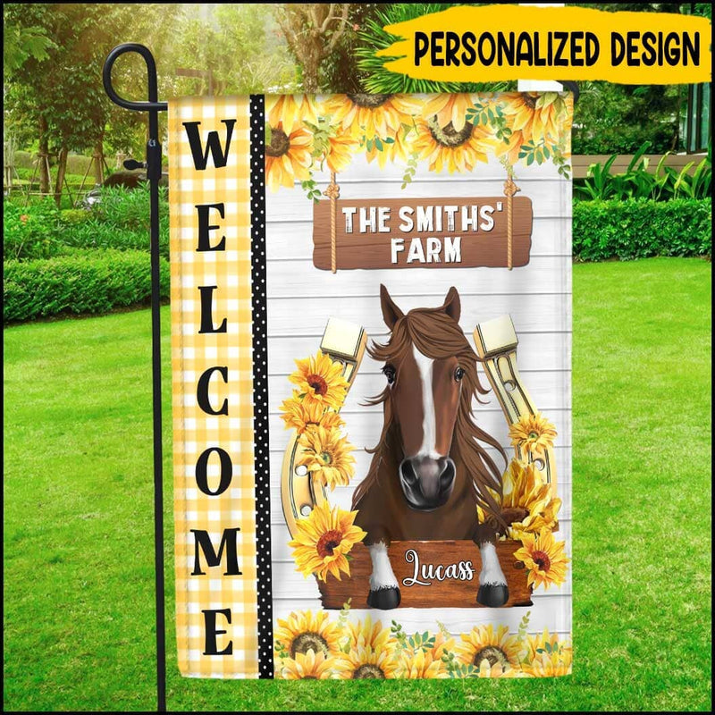Welcome to our farm personalized farm house horse flag