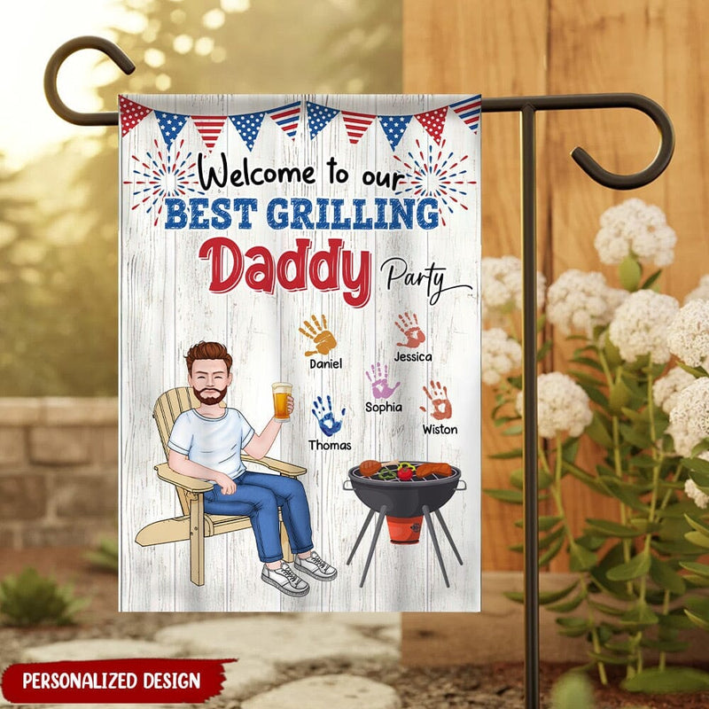 Discover Welcome to our best grilling Daddy party Personalized Flag