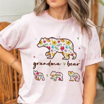 Personalized Floral Mama Bear T-Shirt Custom Kids - NTD01APR24KL1