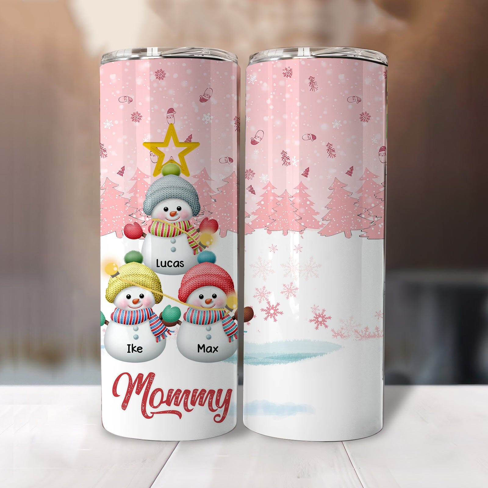 Personalized Snowman Kid Pink Sky Skinny Tumbler - NTD01NOV23VA1 Skinny Tumbler HumanCustom - Unique Personalized Gifts Made Just for You 