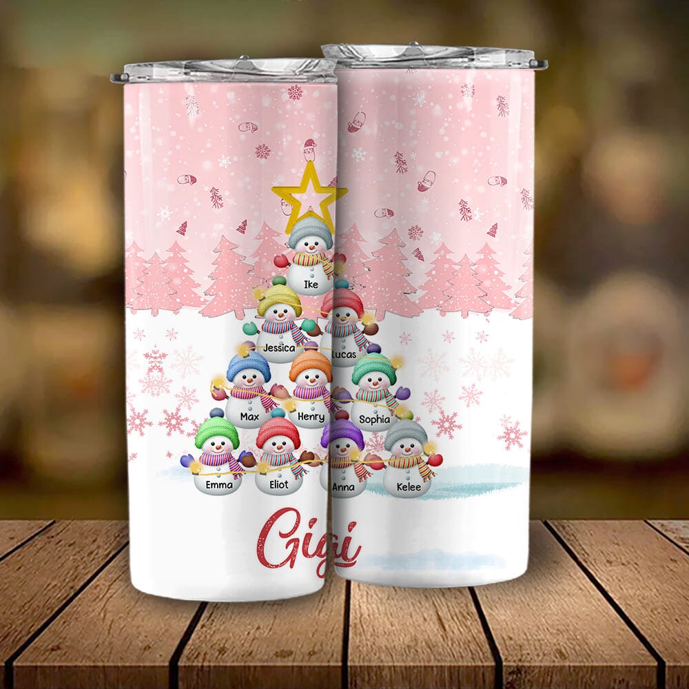 Personalized Snowman Kid Pink Sky Skinny Tumbler - NTD01NOV23VA1 Skinny Tumbler HumanCustom - Unique Personalized Gifts Made Just for You 