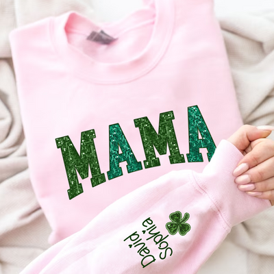 St Patrick Day - Green Sparkle Mama/ Grandma Personalized Sweatshirt - NTD02FEB24KL1