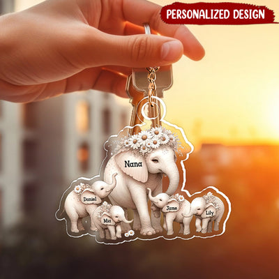 Personalized Acrylic Keychain - Elephant Grandma With Kids - NTD03APR24NY1