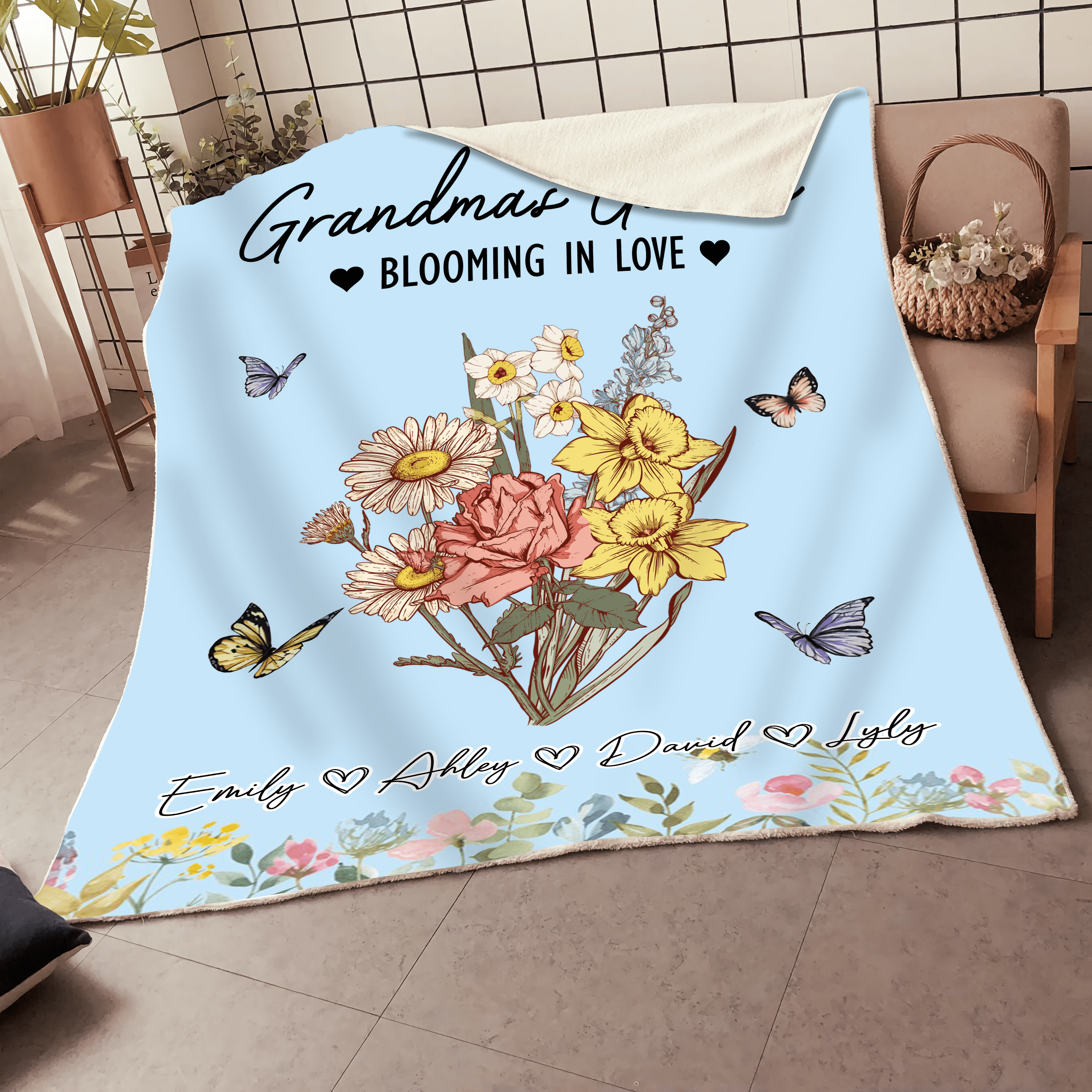 Nana's Garden Custom Flower Bouquet Personalized Blanket - NTD04DEC23KL3 Fleece Blanket HumanCustom - Unique Personalized Gifts Made Just for You 