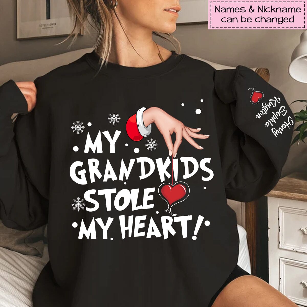 My grandkids Stole My Heart Grandma Personalized Christmas Sweatshirt - NTD04OCT23VA1 Black T-shirt and Hoodie HumanCustom - Unique Personalized Gifts Made Just for You Sweatshirt S Black