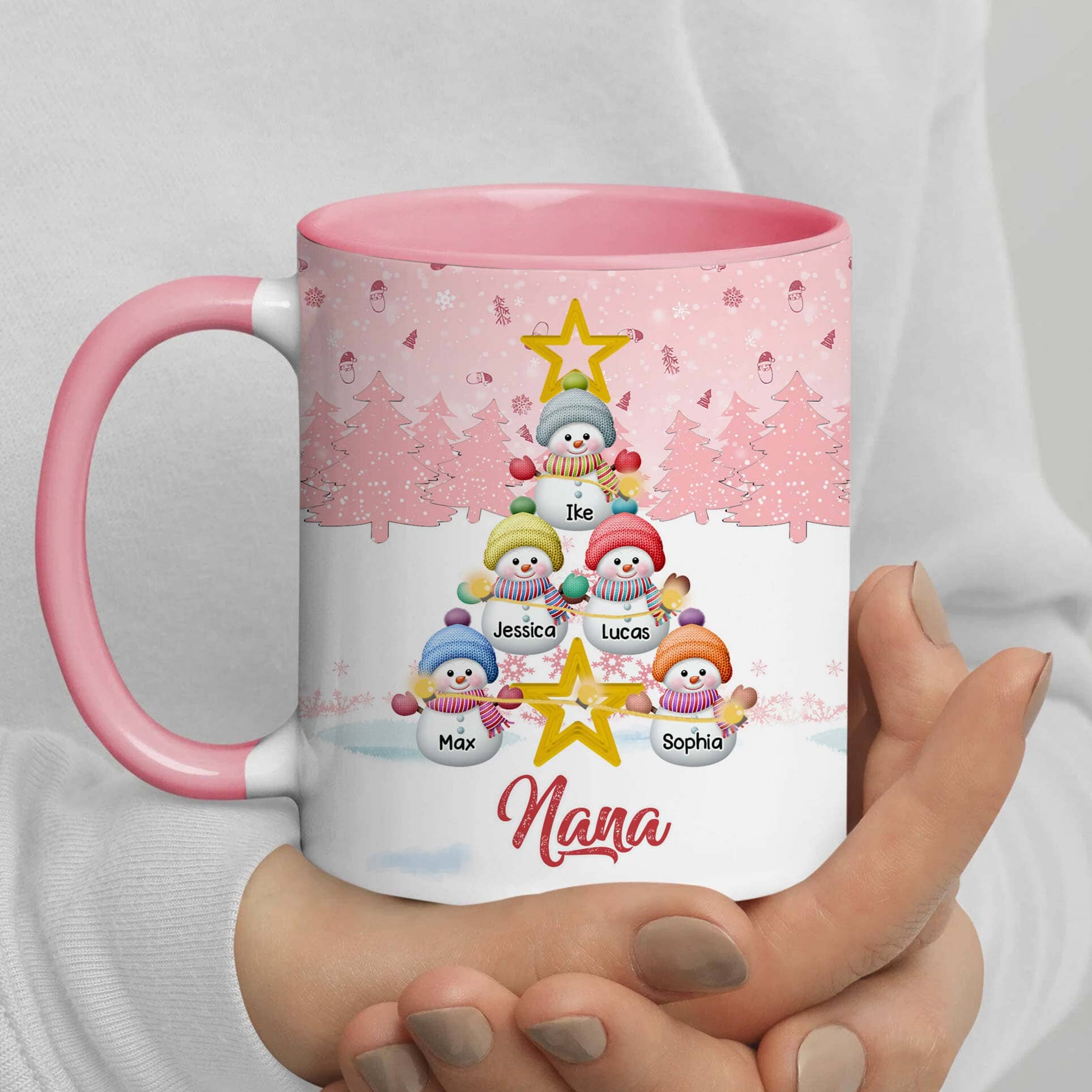 Personalized Snowman Kid Accent Pink Mug - NTD07NOV23VA2 Accent Mug HumanCustom - Unique Personalized Gifts Made Just for You Red 