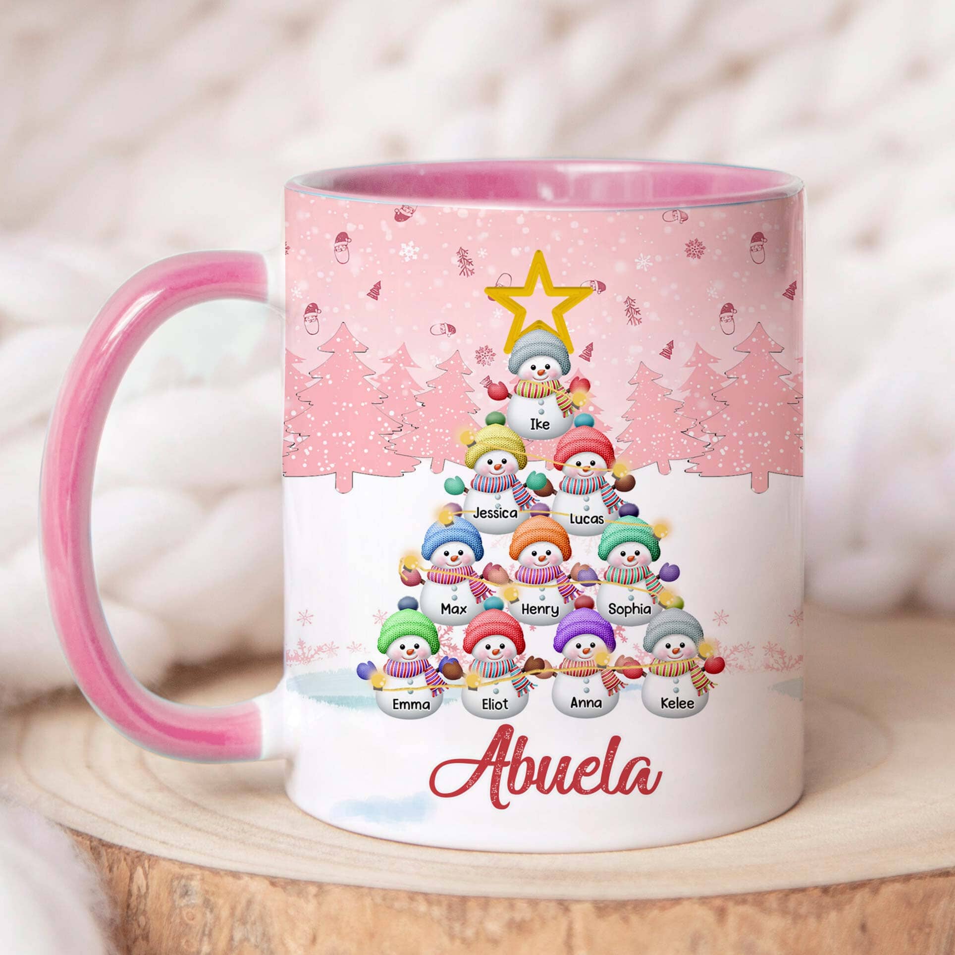 Personalized Snowman Kid Accent Pink Mug - NTD07NOV23VA2 Accent Mug HumanCustom - Unique Personalized Gifts Made Just for You 