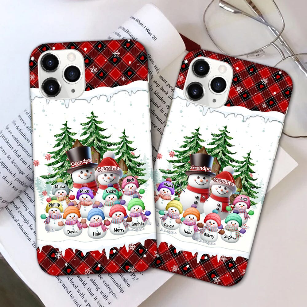 Granparents/Parents Snowmen With Baby Kids In Pine Tree Forest - Personalized Phone Case - NTD08DEC23KL2 Silicone Phone Case HumanCustom - Unique Personalized Gifts Made Just for You 