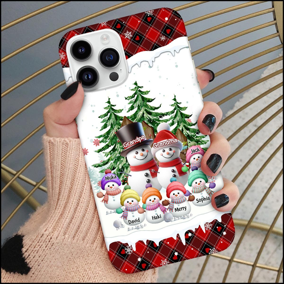 Granparents/Parents Snowmen With Baby Kids In Pine Tree Forest - Personalized Phone Case - NTD08DEC23KL2 Silicone Phone Case HumanCustom - Unique Personalized Gifts Made Just for You Iphone iPhone 15 