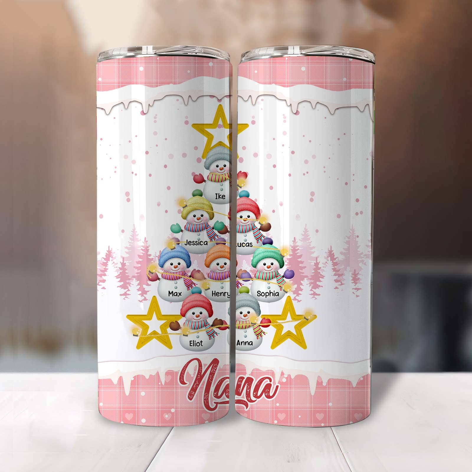 Personalized Snowman Christmas Tree Shape Pink Skinny Tumbler - NTD08NOV23VA4 Skinny Tumbler HumanCustom - Unique Personalized Gifts Made Just for You 20 Oz 