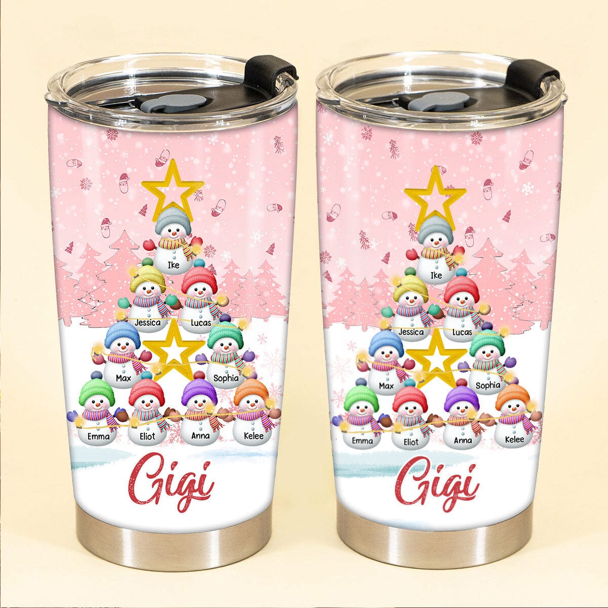 Personalized Snowman Kid Pink Sky Stainless Tumbler - NTD08NOV23VA5 Glitter Tumbler HumanCustom - Unique Personalized Gifts Made Just for You 20 Oz 