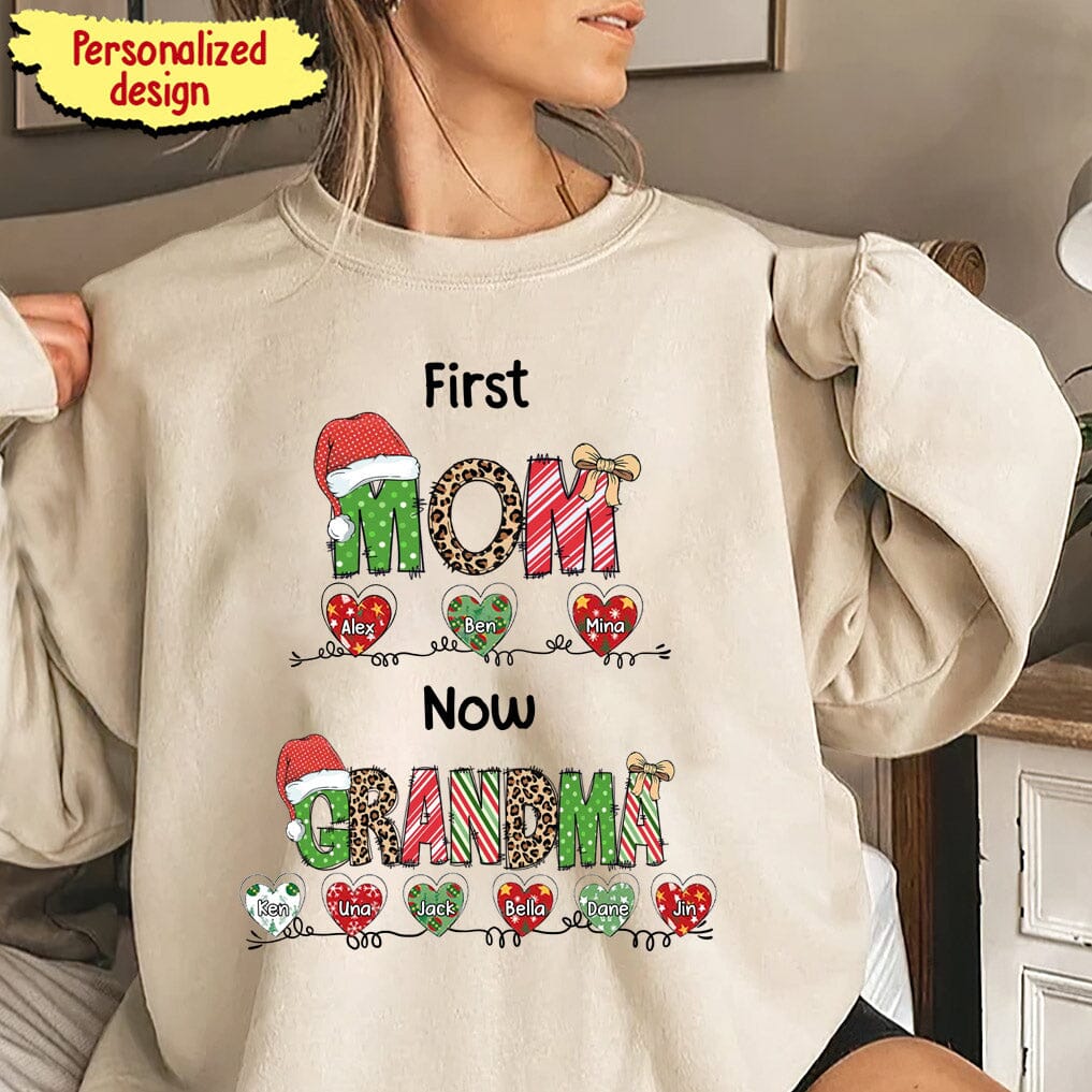 Personalized Christmas First Mom Now Grandma Sweatshirt, Custom Grandma, Kids Names - NTD09OCT23NA1 White T-shirt and Hoodie HumanCustom New Sweatshirt White S