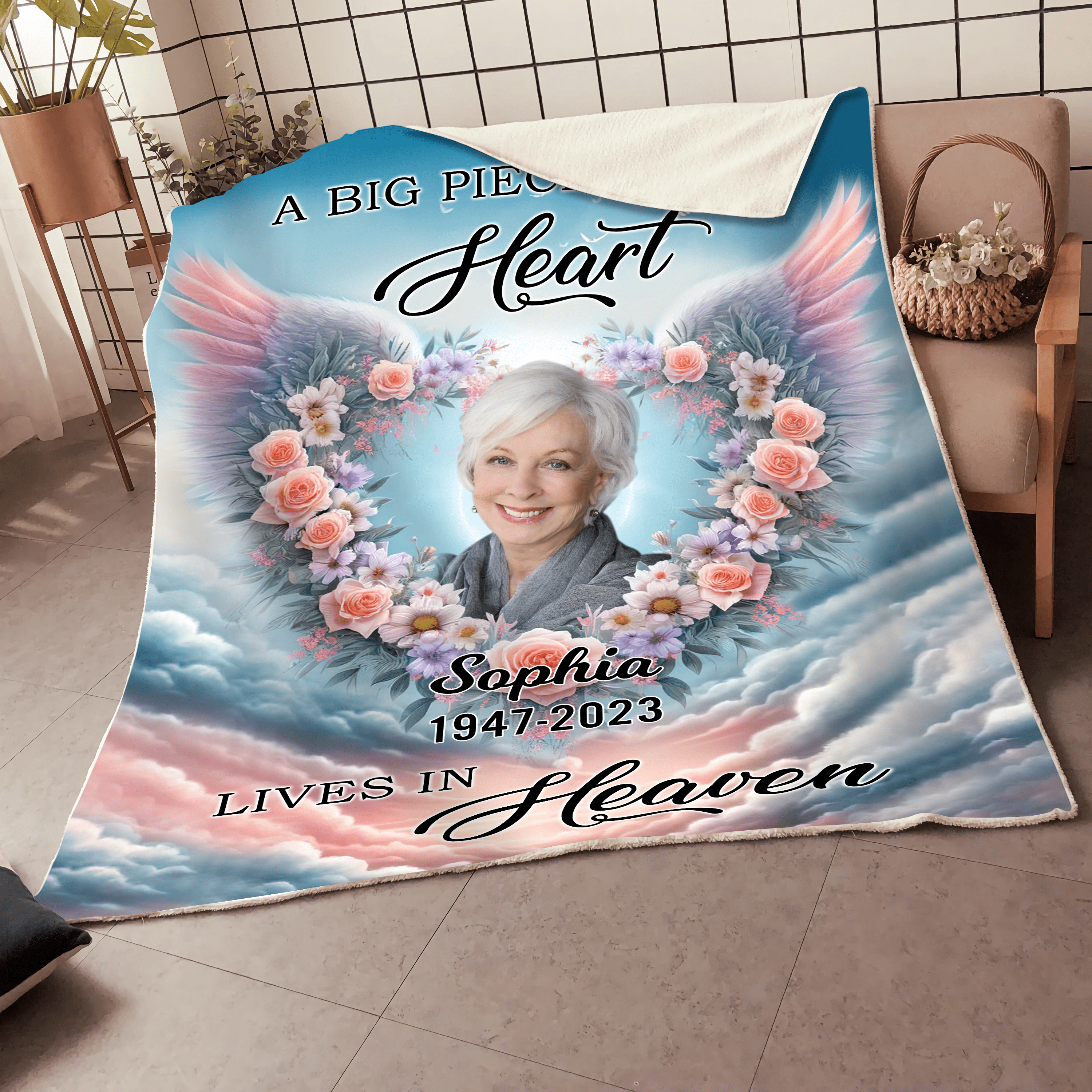 Personalized Blanket - Upload Photo Memorial - A Big Peace Of My Heart Lives In Heaven - NTD12DEC23KL2 Fleece Blanket HumanCustom - Unique Personalized Gifts Made Just for You 