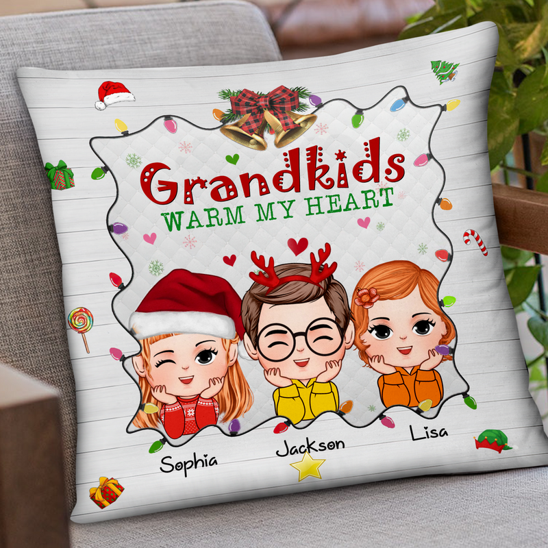 Grandkids Warm My Heart - Personalized Pillow -