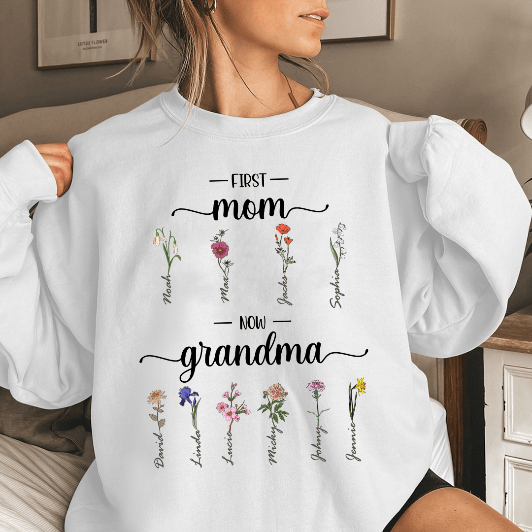 First Mom Now Grandma - Personalized Sweatshirt - NTD18DEC23KL2 White Sweatshirt HumanCustom - Unique Personalized Gifts Made Just for You 