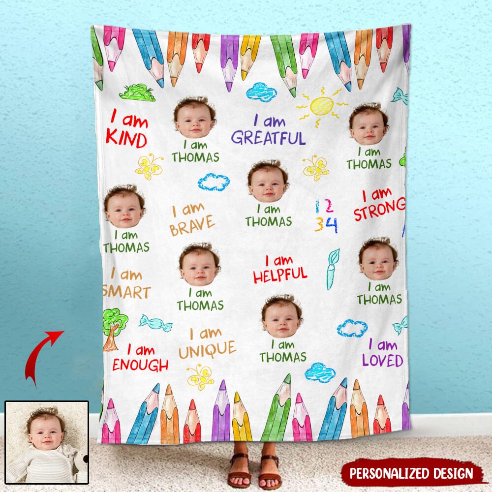 Kid Affirmations I Am Kind Smart Loved - Personalized Custom Photo Upload Blanket - NTD18DEC23NY1 Fleece Blanket HumanCustom - Unique Personalized Gifts Made Just for You Small (30x40in) 