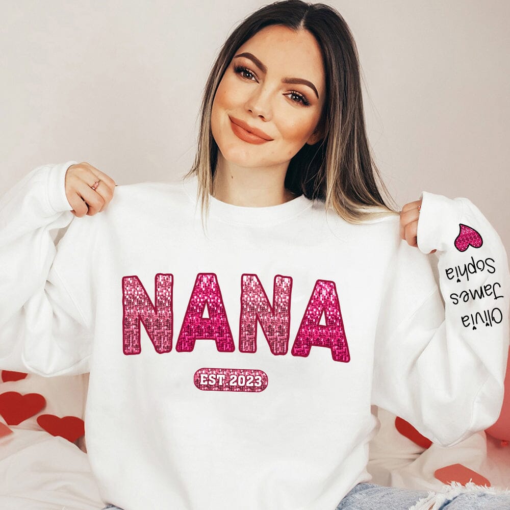 Personalized Valentine Pinky Sparkle Grandma Sweatshirt - NTD20DEC23TT2 2d sweatshirt HumanCustom - Unique Personalized Gifts Made Just for You Sweatshirt White S